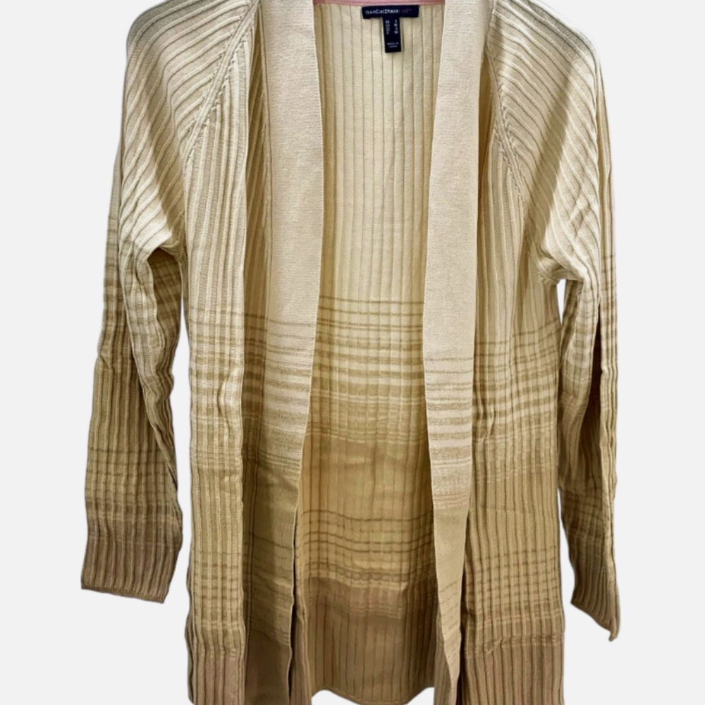 Isaac Mizrahi True Denim Ombre Textured Cardigan -Cobblestone.  ( L)